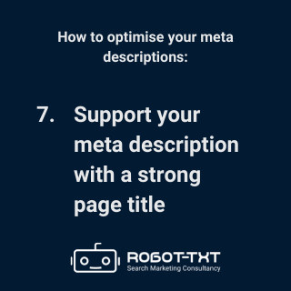 How to optimise meta descriptions – create a strong page title. Robot-TXT Search Marketing Consultancy.