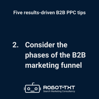 B2B PPC Guide: 2 Consider the phases of the B2B marketing funnel. Robot-TXT Search Marketing Consultancy.